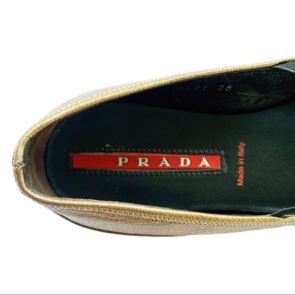 Prada Bronzo Calzature Donna Old Metal Flats 7.5 - Picture 7 of 12
